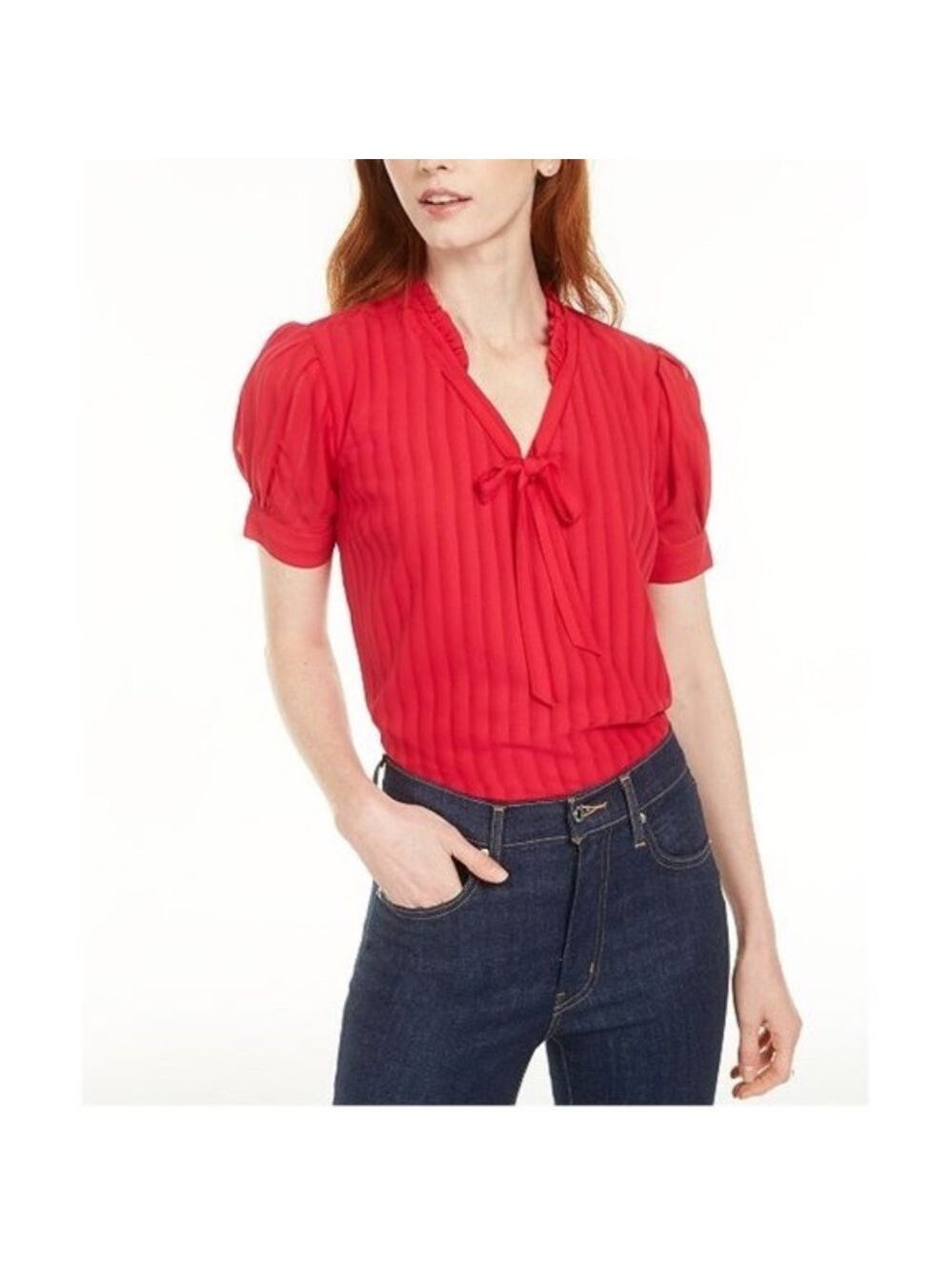Maison Jules Ruffled Tie-Front Top